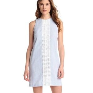 NWT London Times Blue & White Seersucker Eyelet Sleeveless Shift Dress